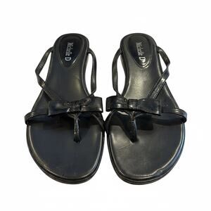 Michelle D Women Black Patent Bow Thong Sandals Flip Flops Size 8M